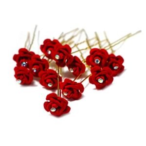 Red Rose Bridal Hair Pins Set