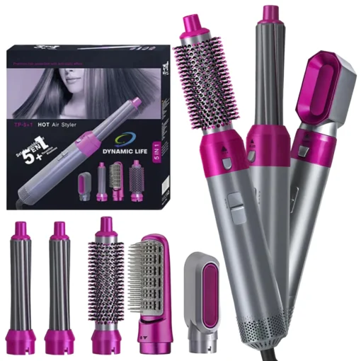 5-in-1 Hair Styling Tool: Hot Air Comb, Dryer, Curler, Straightener