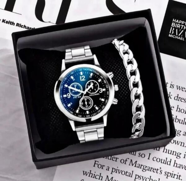 Elegant Business Sport Watch with Silver Bracelet for Men/Boys