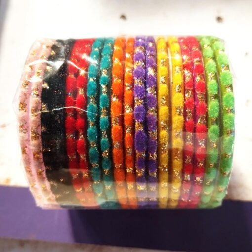 Velvet Collection Glass Bangles  24 pieces Golden Dots