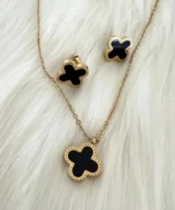 Black and Gold Floral Jewelry Set