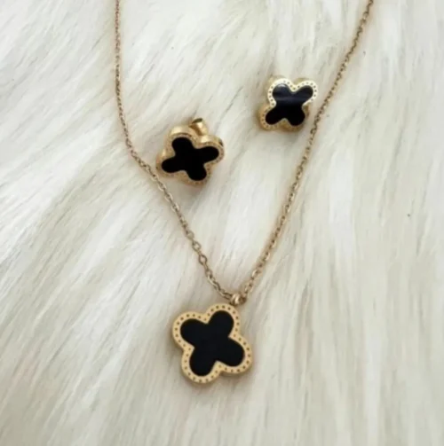 Black and Gold Floral Jewelry Set