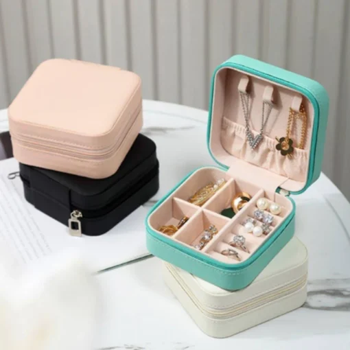 Portable Jewelry Case, Leather - Travel Storage Organizer