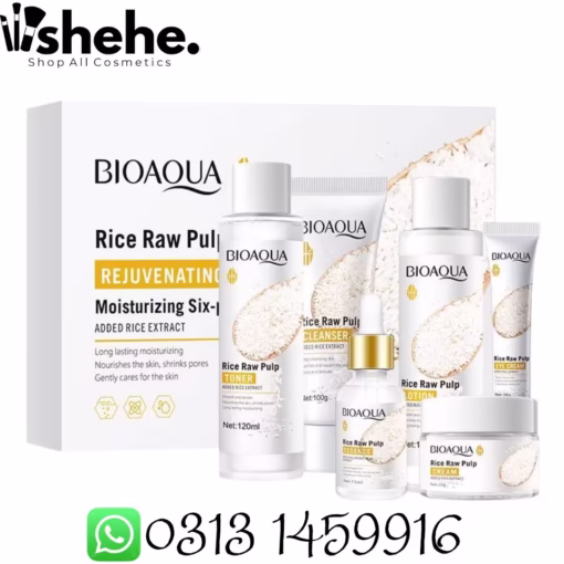 Original Bioaqua Rice Raw Pulp Skincare Set 6-in-1 Gift Box