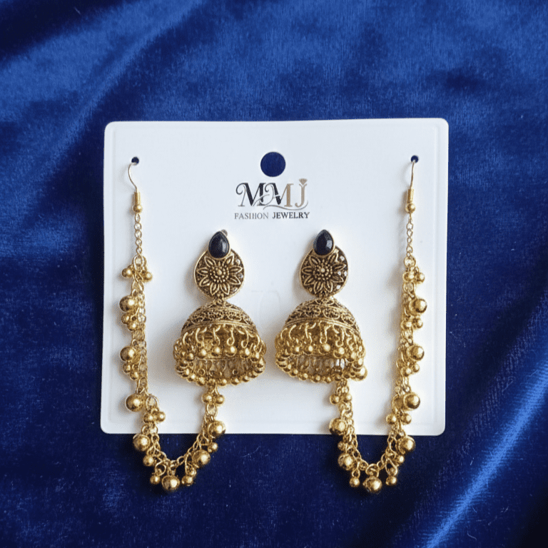 Golden jhumka with sahara chains Golden Jhumka with Sahara Chains