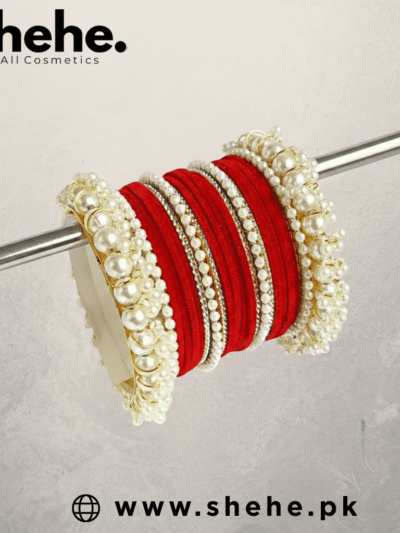 Red & Silver Triple Gajra velvet Bangles