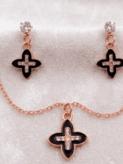 Black Enamel & Rose Gold Jewelry Set