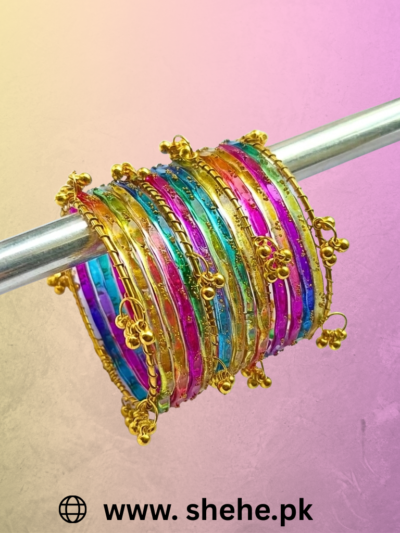 Dark Multi Raindrop Kashmiri Glass Bangles