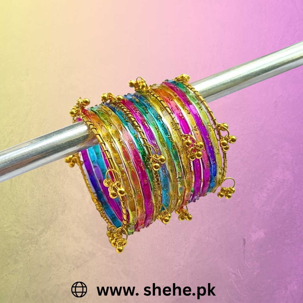 Dark Multi Raindrop Kashmiri Glass Bangles