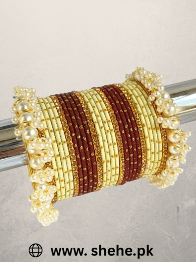 Maroon and Cream Velvet Bangles