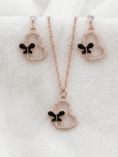 Rose Gold Butterfly Heart Jewelry Set