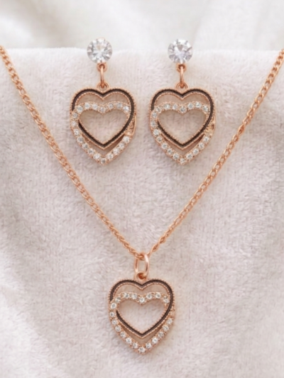 Rose Gold Double Heart Jewelry Set